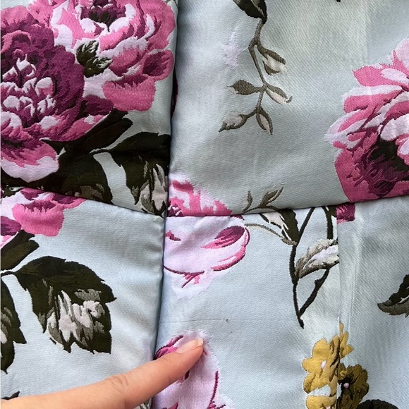 Light Sage Green and Pink Floral Jacquard Bustier Maxi Dress 🌿 - Picture 9 of 12